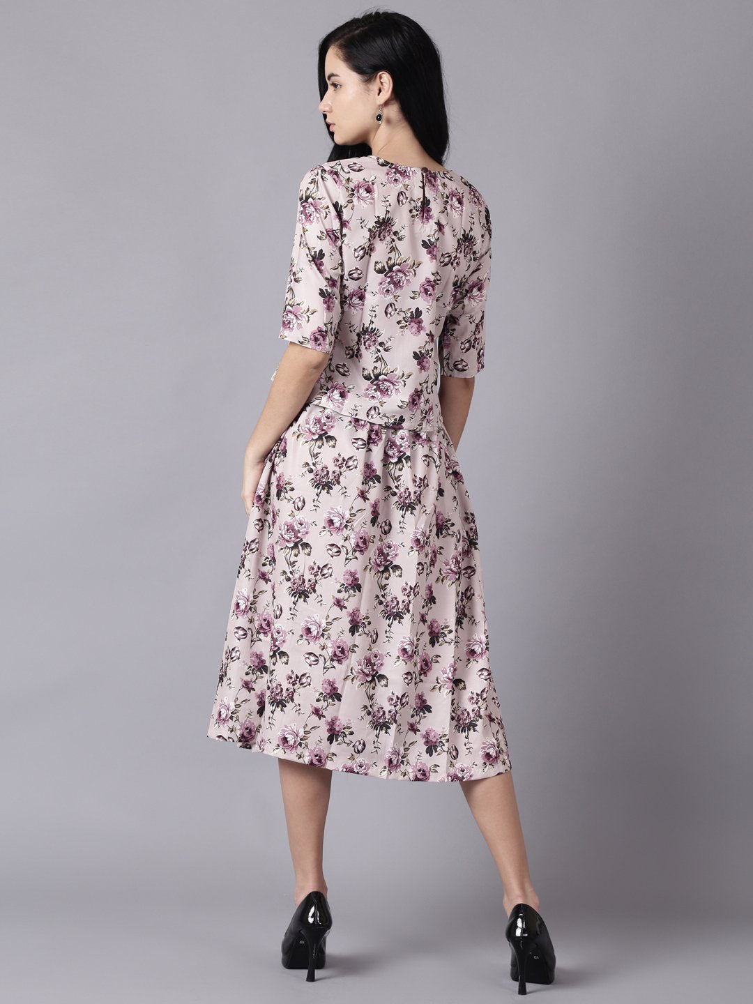 Women's Daima Beige Slip-On Polyester Short Sleeves Skirt And Top Set - Nayo Clothing