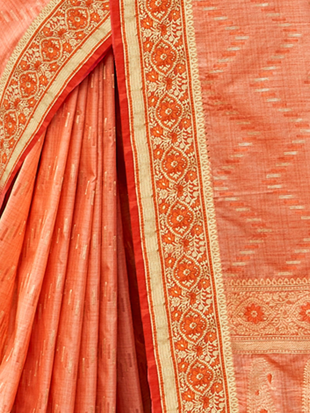 Women's Peach Silk Woven Zari Work Traditional Saree - Sangam Prints