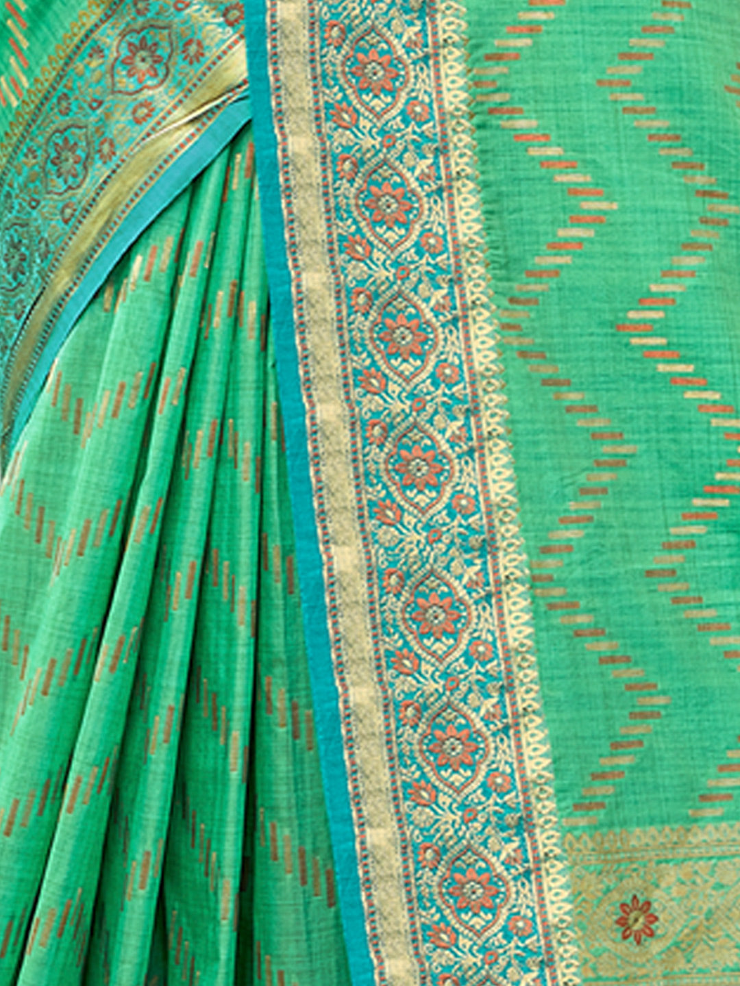 Women's Sea Green Silk Woven Zari Work Traditional Saree - Sangam Prints