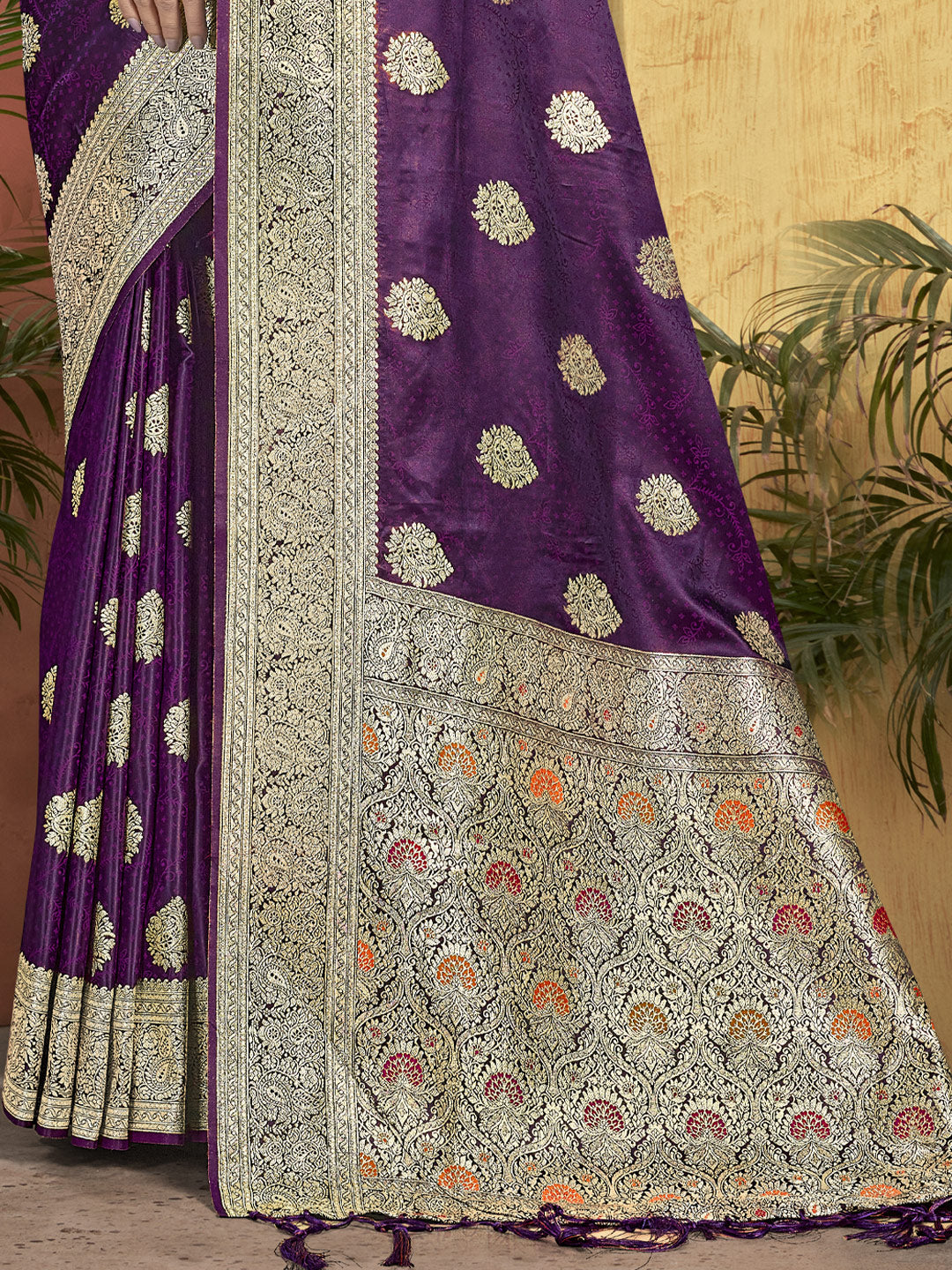 Women's Purple Banarasi Silk Woven Work Traditional Tassle Saree - Sangam Prints