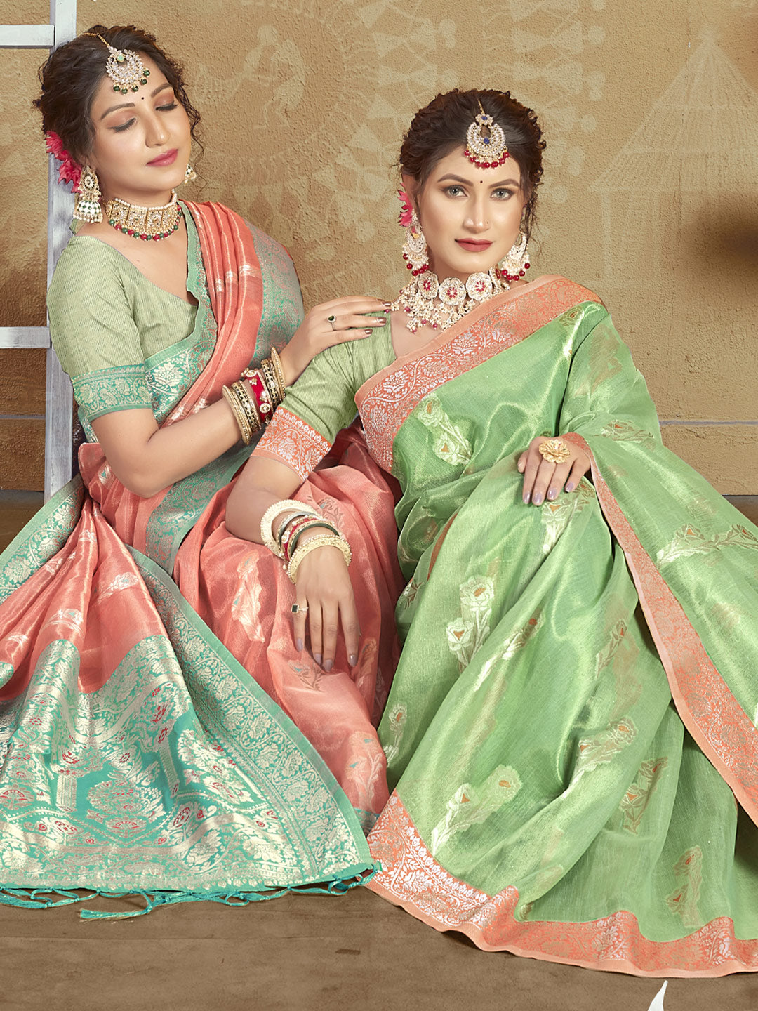 Women's Pink Cotton Woven Work Traditional Tassle Saree - Sangam Prints