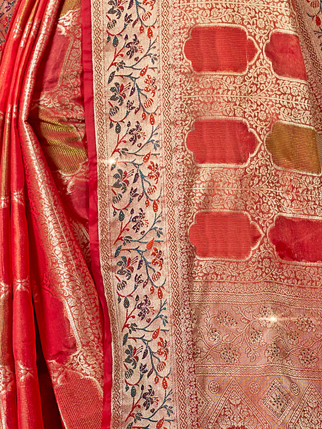 Women's Red SILK  Siroski Stone Work Traditional Tassle Saree - Sangam Prints