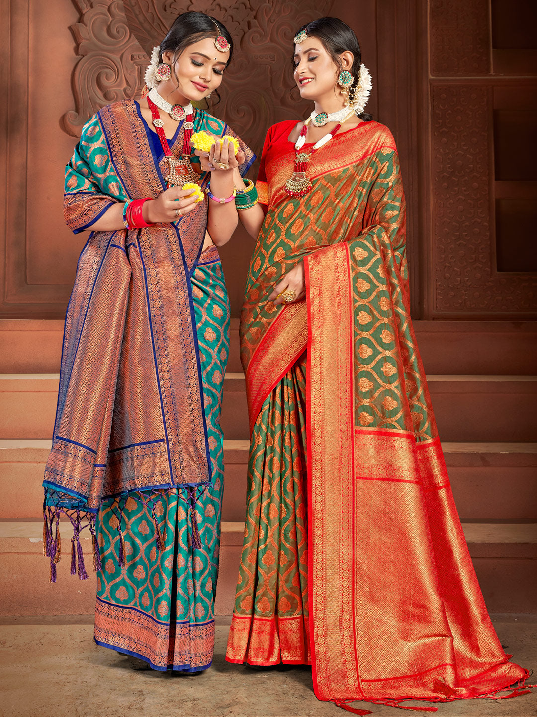 Women's Green Banarasi Silk Woven Work Traditional Tassle Saree - Sangam Prints