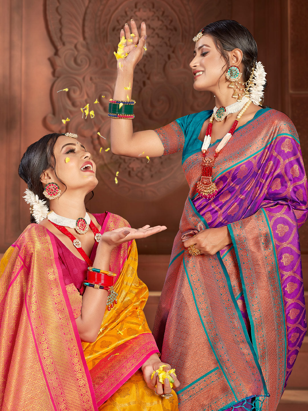 Women's Yellow Banarasi Silk Woven Work Traditional Tassle Saree - Sangam Prints