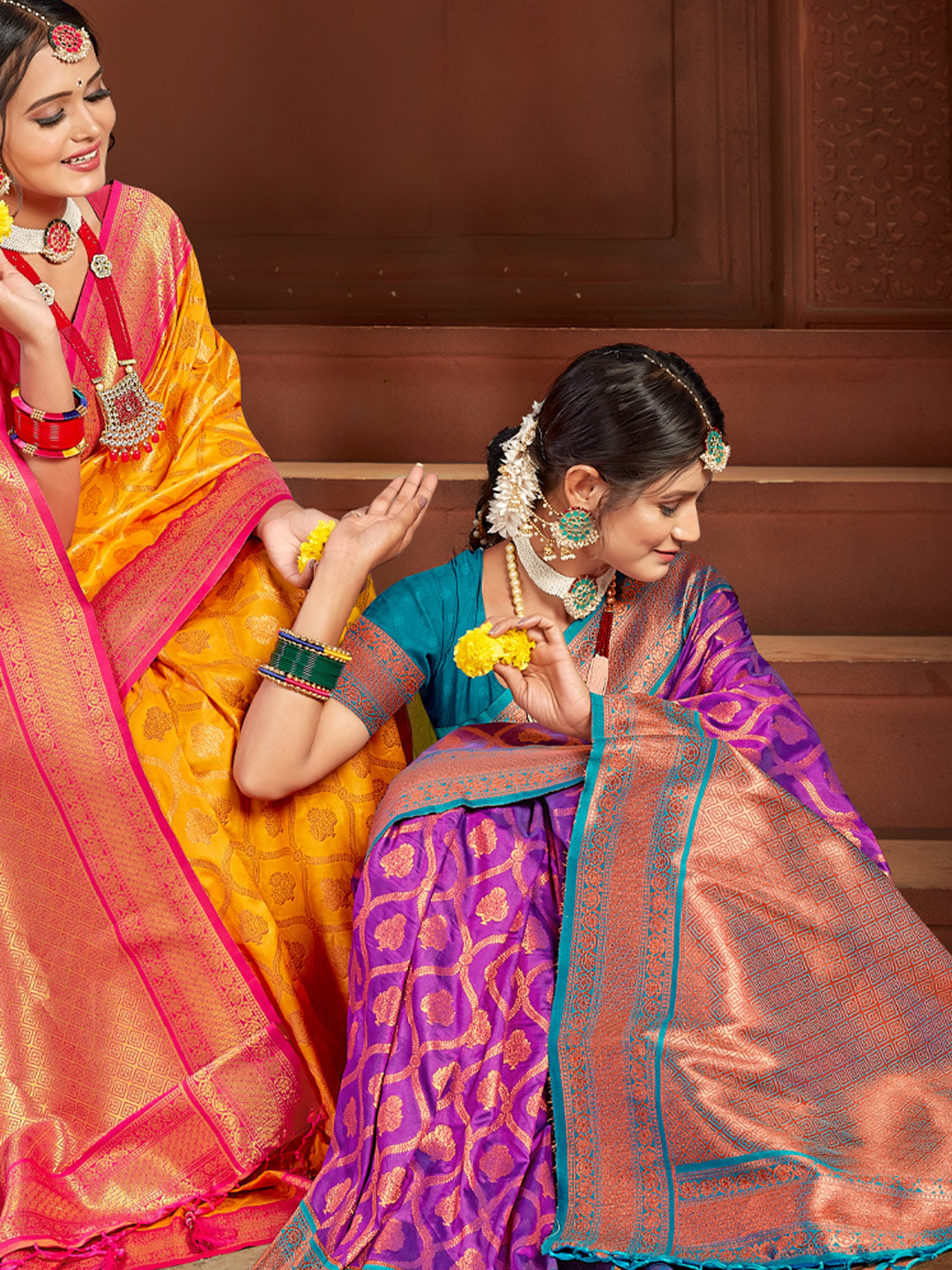 Women's Violet Banarasi Silk Woven Work Traditional Tassle Saree - Sangam Prints