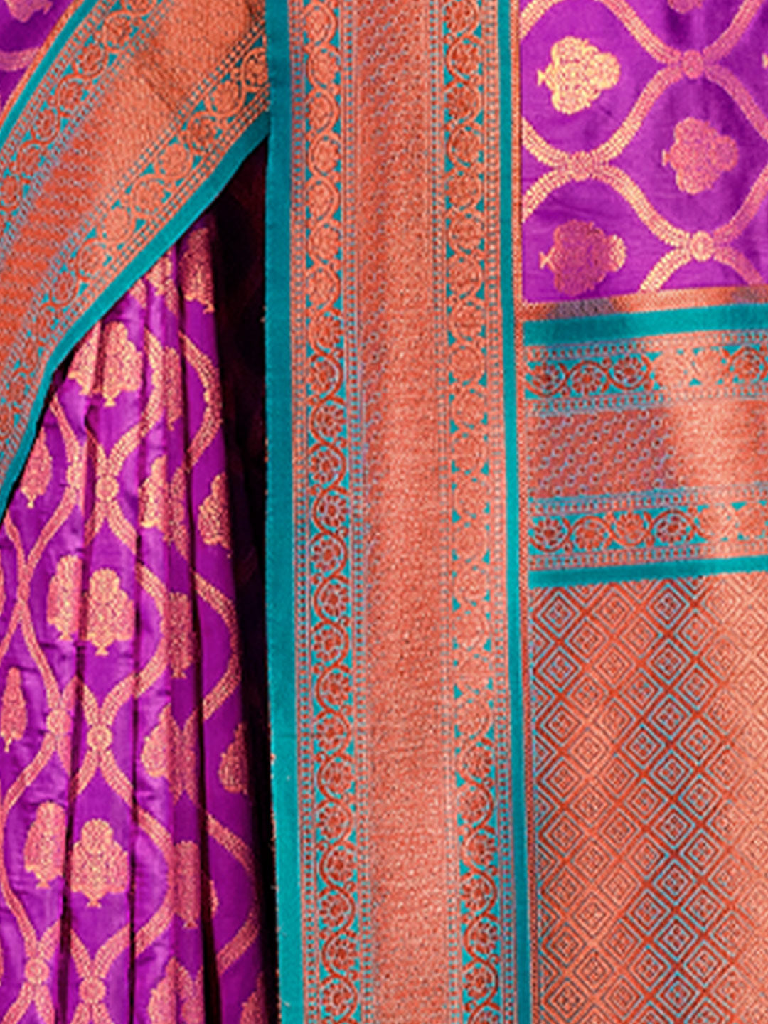 Women's Violet Banarasi Silk Woven Work Traditional Tassle Saree - Sangam Prints