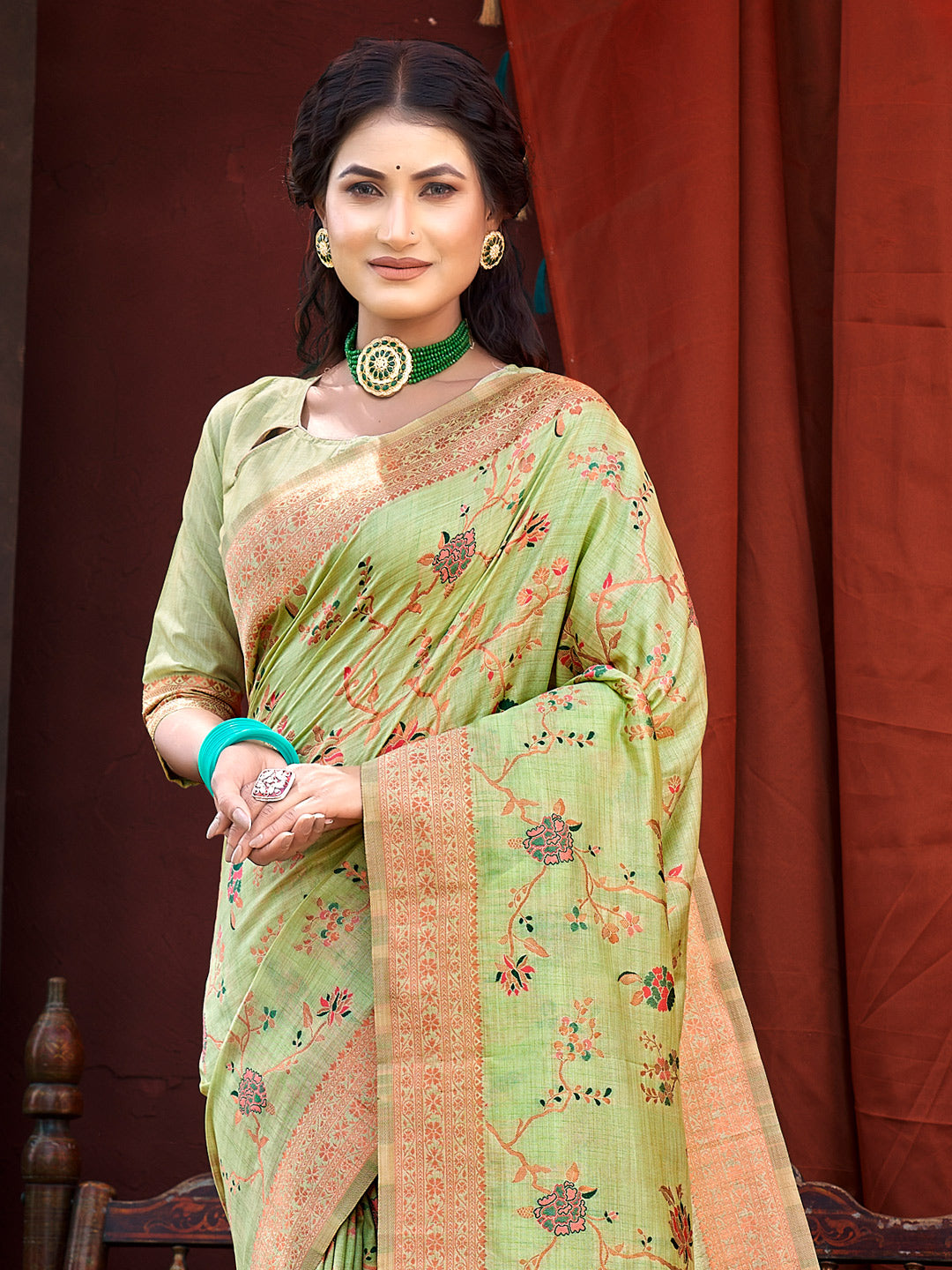 Women's Light Green SILK Resham Dori Work Traditional Tassle Saree - Sangam Prints