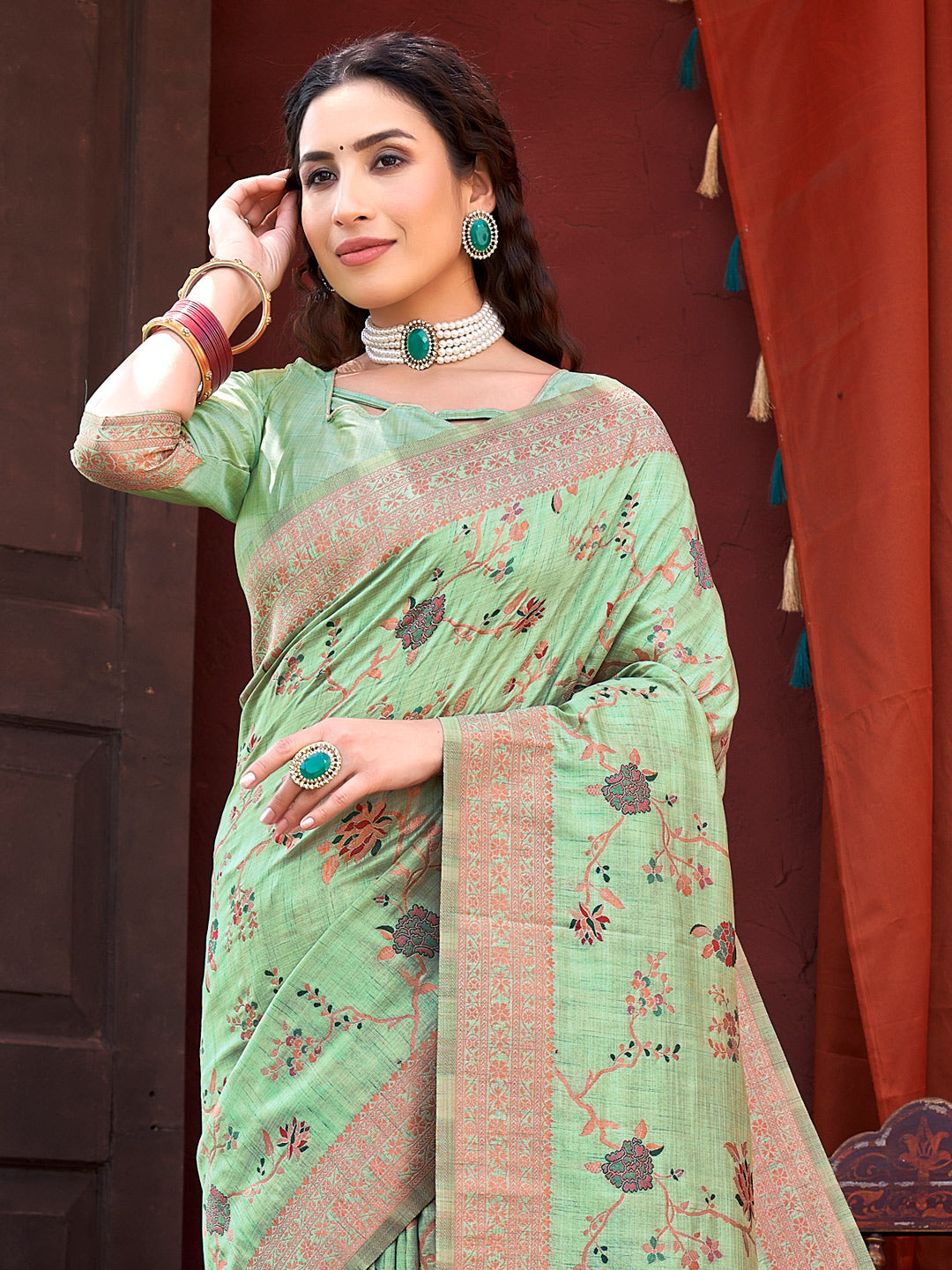 Women's Sea Green SILK Resham Dori Work Traditional Tassle Saree - Sangam Prints