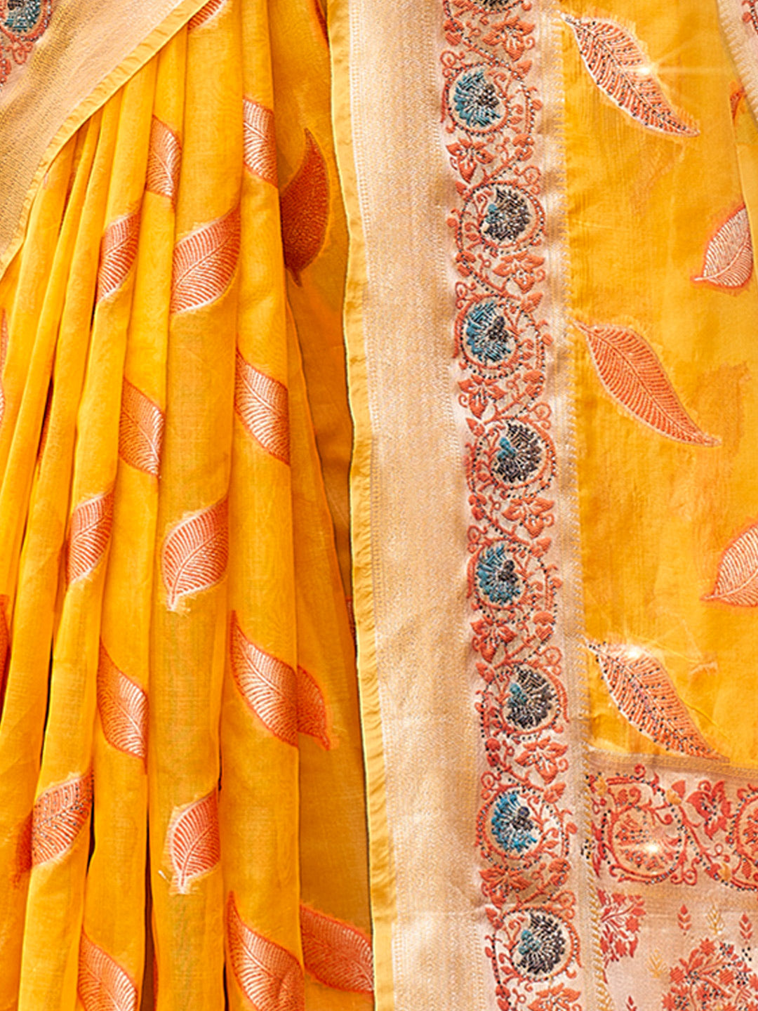 Women's Yellow ORGANZA  Siroski Stone Work Traditional Tassle Saree - Sangam Prints