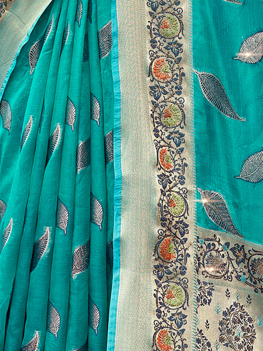 Women's Sea Green ORGANZA  Siroski Stone Work Traditional Tassle Saree - Sangam Prints
