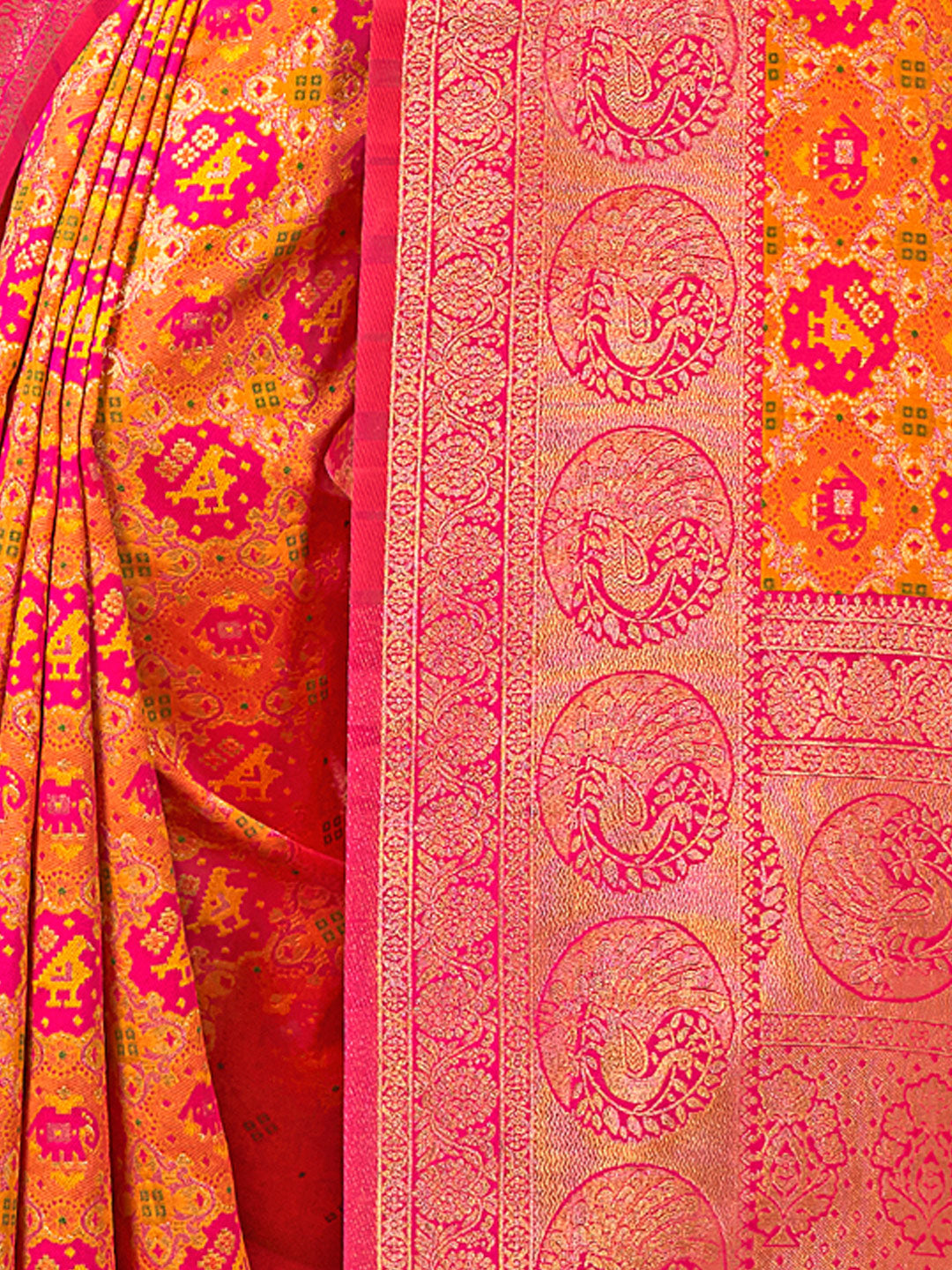 Women's Yellow Patola Silk Woven Work Traditional Tassle Saree - Sangam Prints
