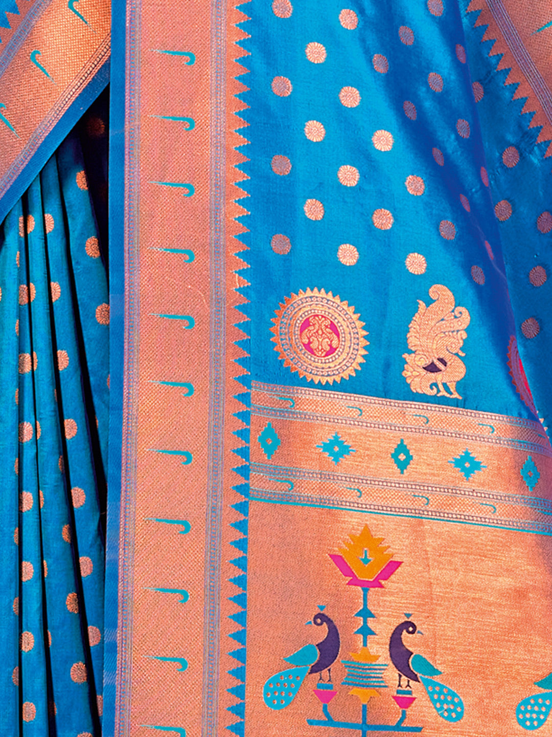 Women's Sky Blue PAITHANI SILK  Traditional Tassle Saree - Sangam Prints
