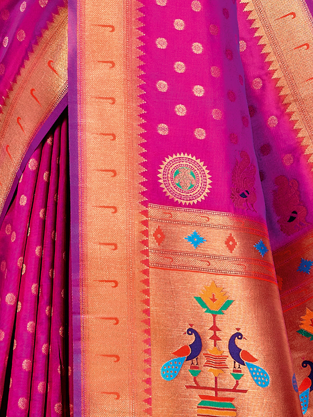 Women's Magenta PAITHANI SILK  Traditional Tassle Saree - Sangam Prints