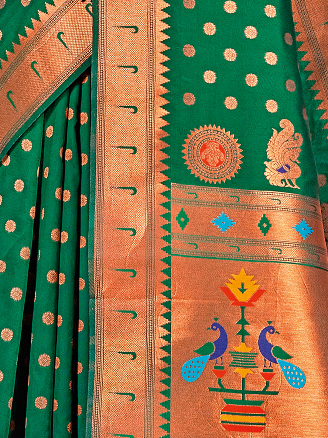 Women's Green PAITHANI SILK  Traditional Tassle Saree - Sangam Prints