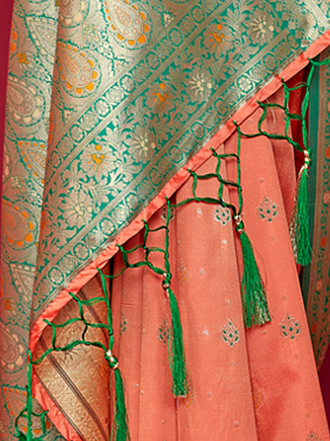 Women's Orange Silk Woven Zari Work Traditional Tassle Saree - Sangam Prints