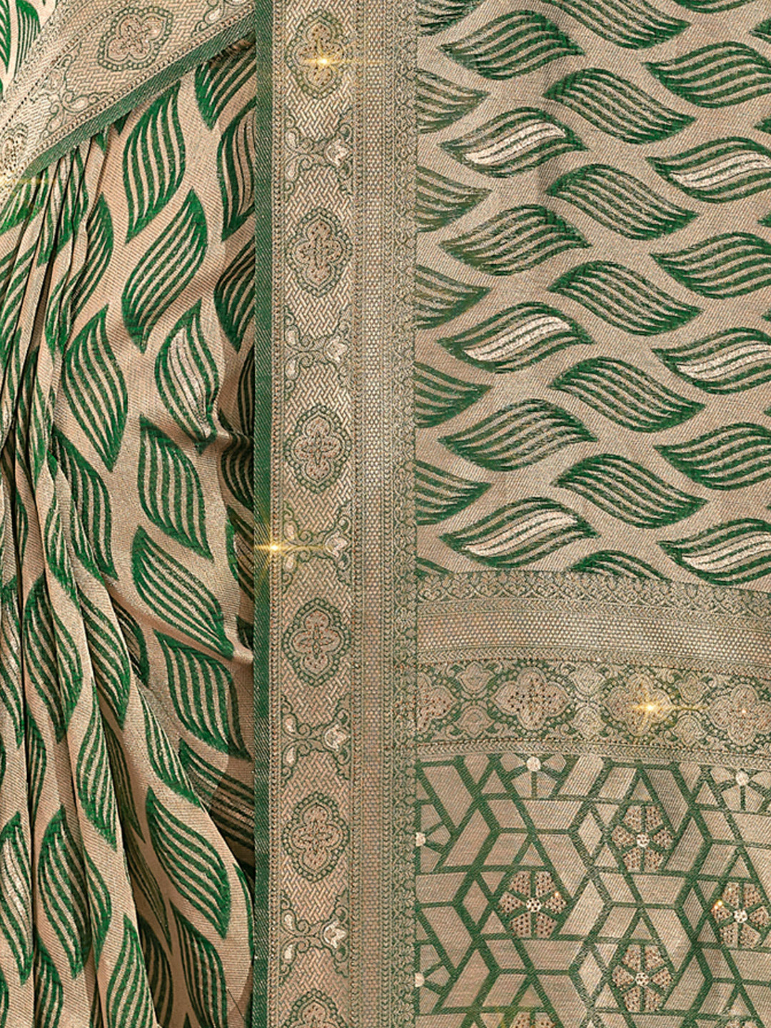Women's Green ORGANZA Siroski Stone Work Traditional Tassle Saree - Sangam Prints