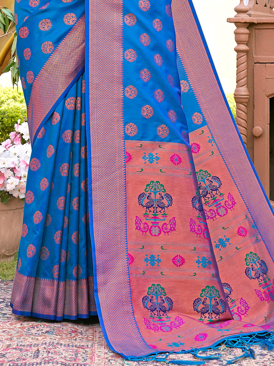 Women's Blue BANARASI SILK Woven Zari Work Traditional Tassle Saree - Sangam Prints