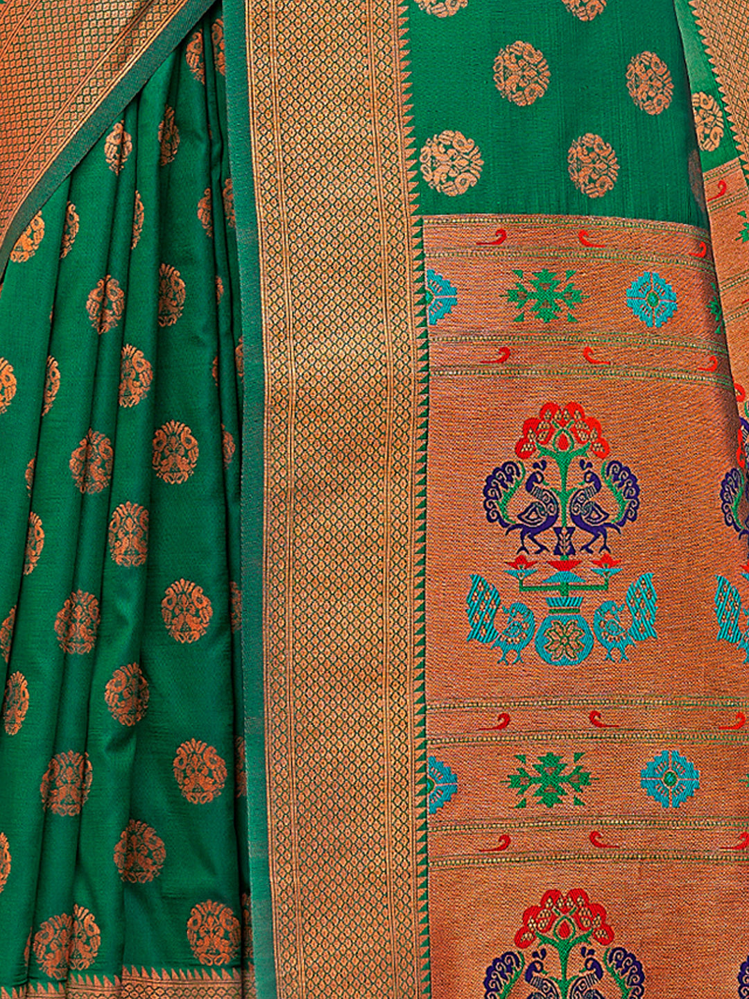 Women's Green BANARASI SILK Woven Zari Work Traditional Tassle Saree - Sangam Prints