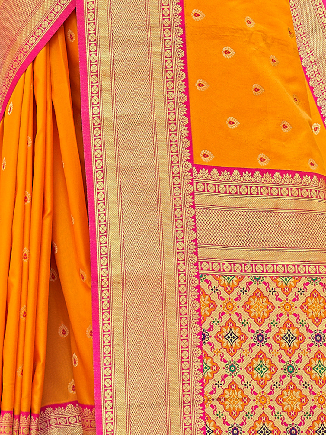 Women's Yellow PATOLA SILK Woven Zari Work Traditional Tassle Saree - Sangam Prints
