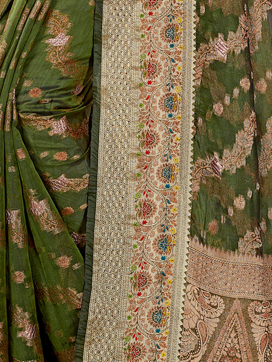 Women's Rama Green ORGANZA Siroski Stone Work Traditional Tassle Saree - Sangam Prints