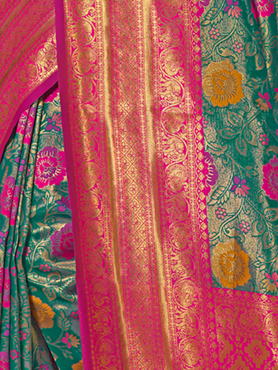 Women's Sea Green KanJivaram Silk Woven Work Traditional Tassle Saree - Sangam Prints