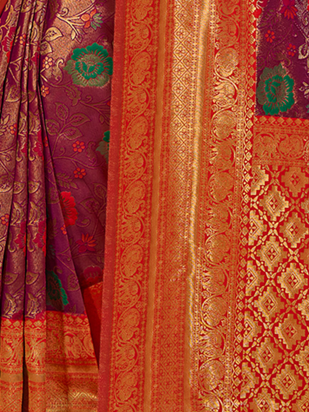 Women's Purple KanJivaram Silk Woven Work Traditional Tassle Saree - Sangam Prints