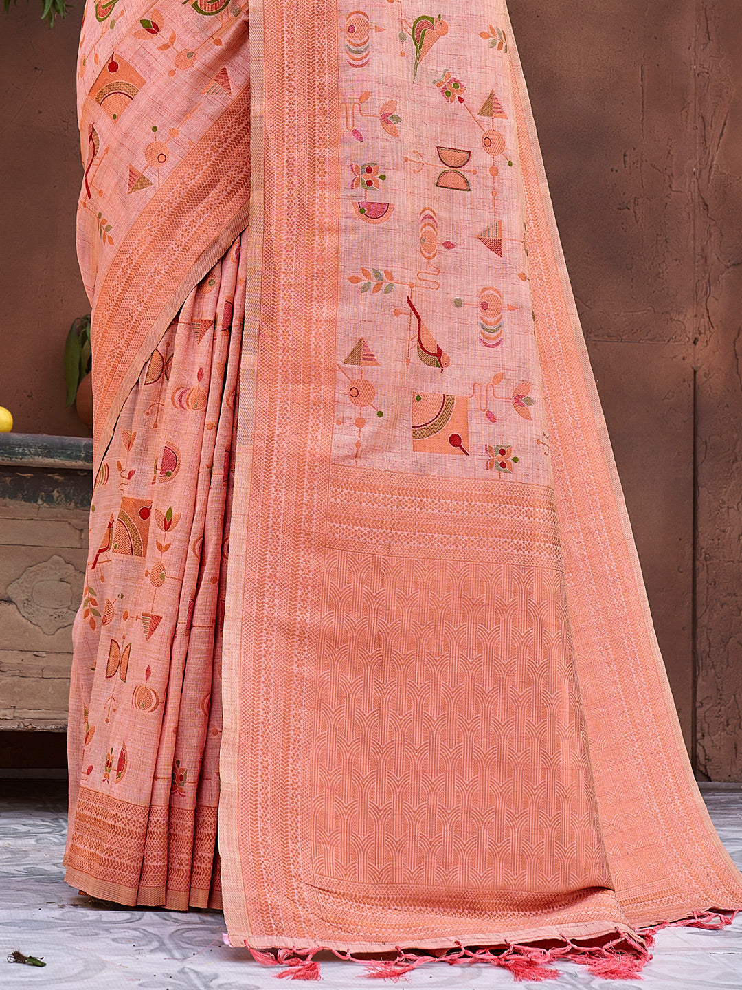 Women's Pink Silk Resham Dori Work Traditional Tassle Saree - Sangam Prints