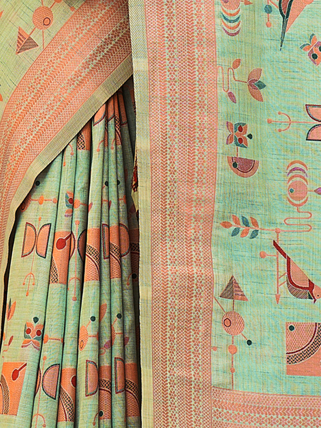 Women's Sea Green Silk Resham Dori Work Traditional Tassle Saree - Sangam Prints