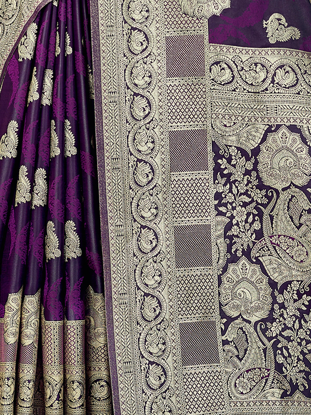 Women's Purple SILK Woven Zari Work Traditional Tassle Saree - Sangam Prints