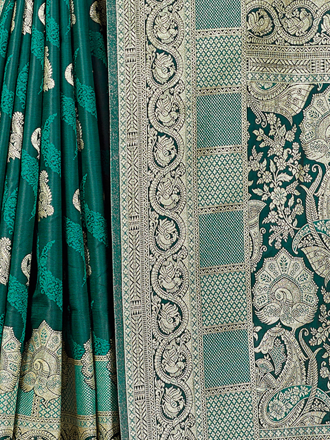 Women's Turquoise SILK Woven Zari Work Traditional Tassle Saree - Sangam Prints