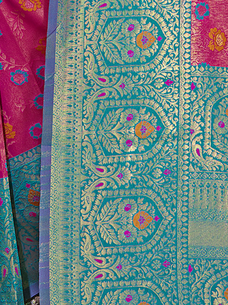 Women's Pink KanJivaram Silk Woven Work Traditional Tassle Saree