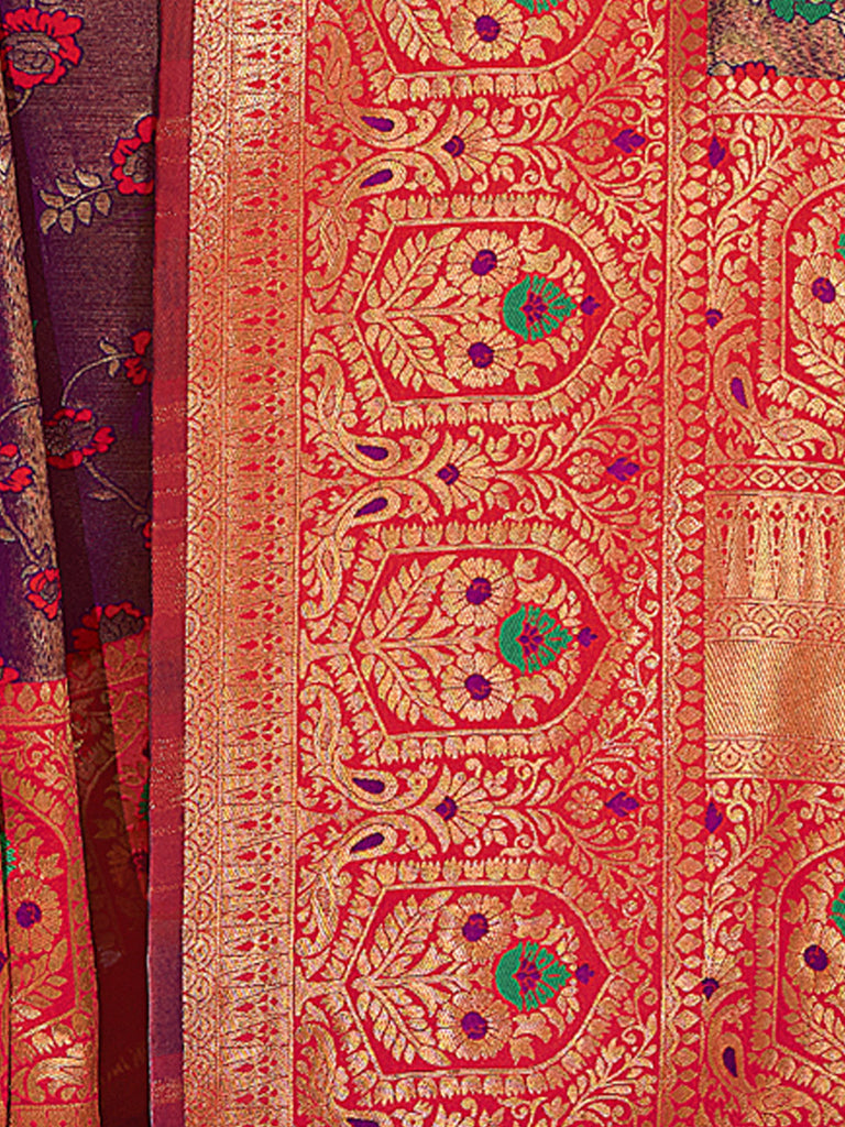 Women's Purple KanJivaram Silk Woven Work Traditional Tassle Saree