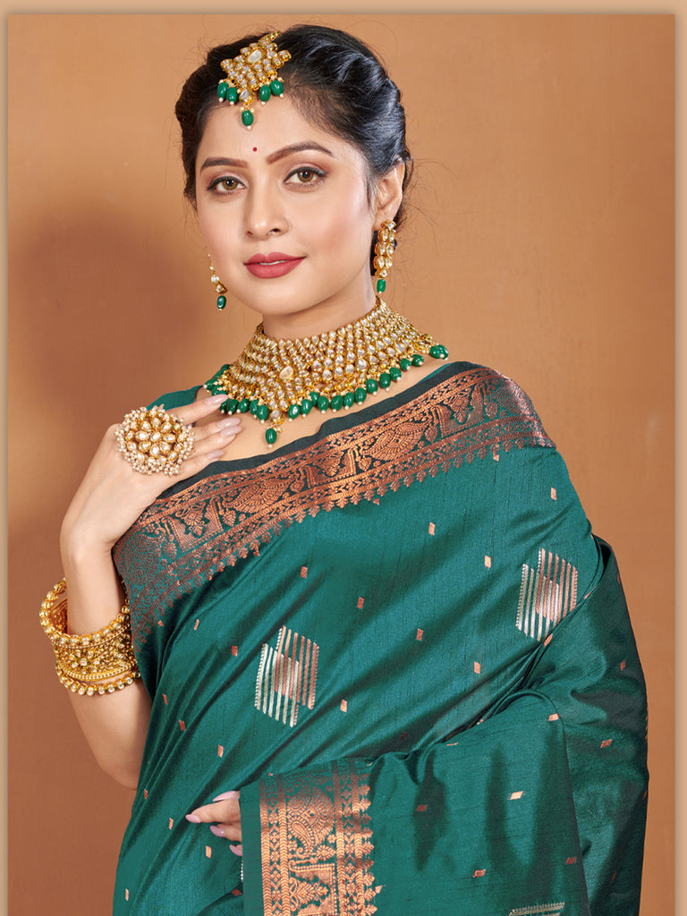 Women's Sea Green Banarasi Silk Woven Zari Work Traditional Saree