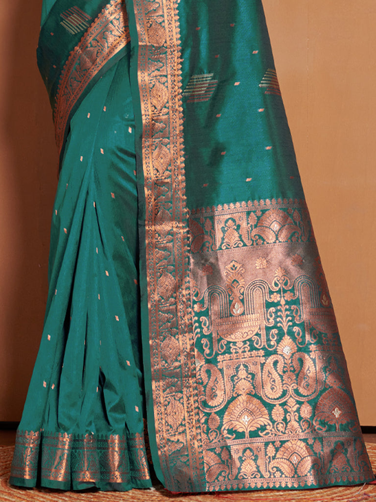 Women's Sea Green Banarasi Silk Woven Zari Work Traditional Saree