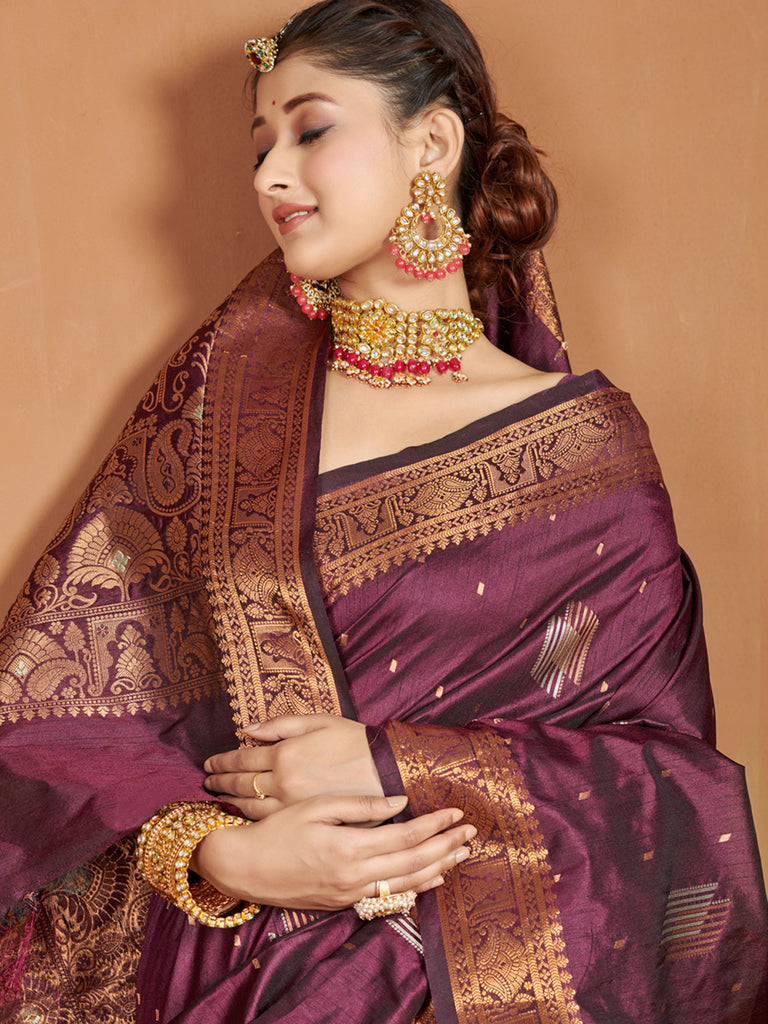 Women's Purple Banarasi Silk Woven Zari Work Traditional Saree