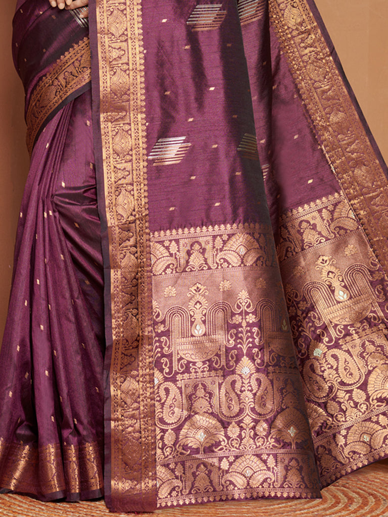 Women's Purple Banarasi Silk Woven Zari Work Traditional Saree
