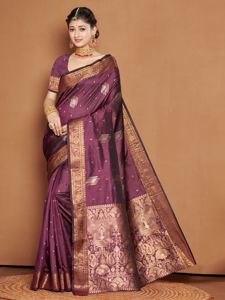 Women's Purple Banarasi Silk Woven Zari Work Traditional Saree
