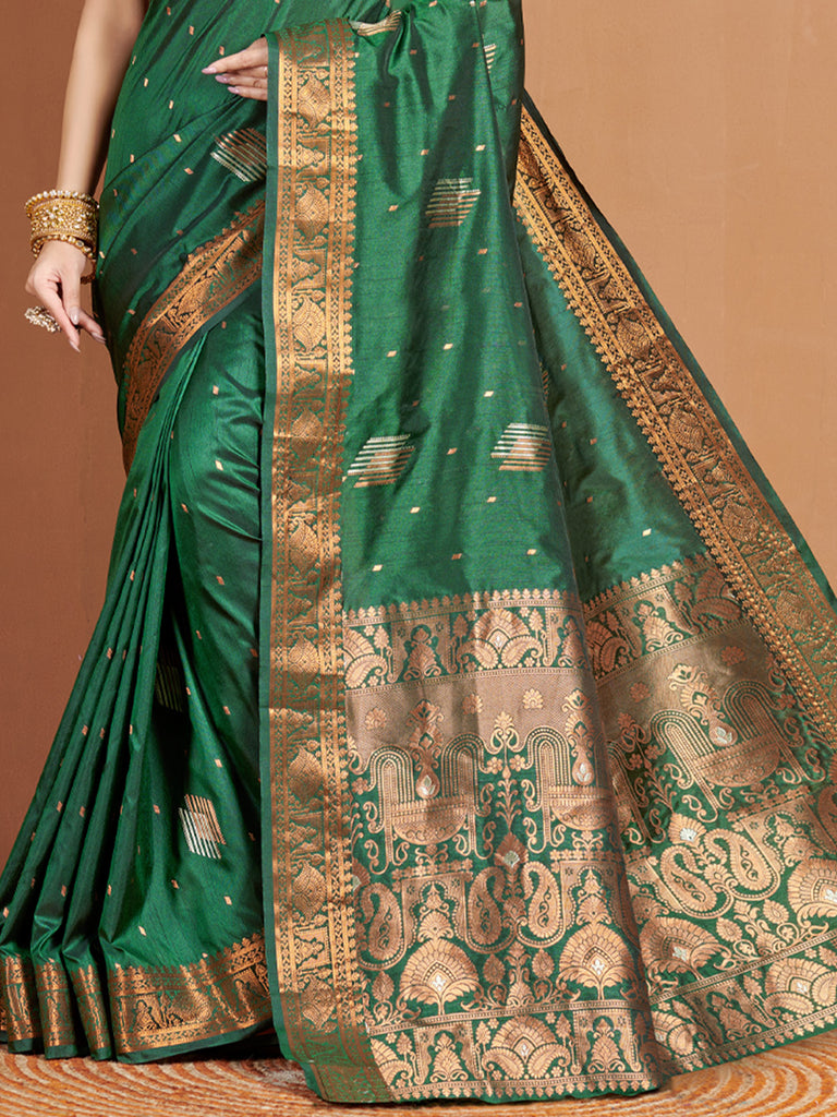 Women's Green Banarasi Silk Woven Zari Work Traditional Saree