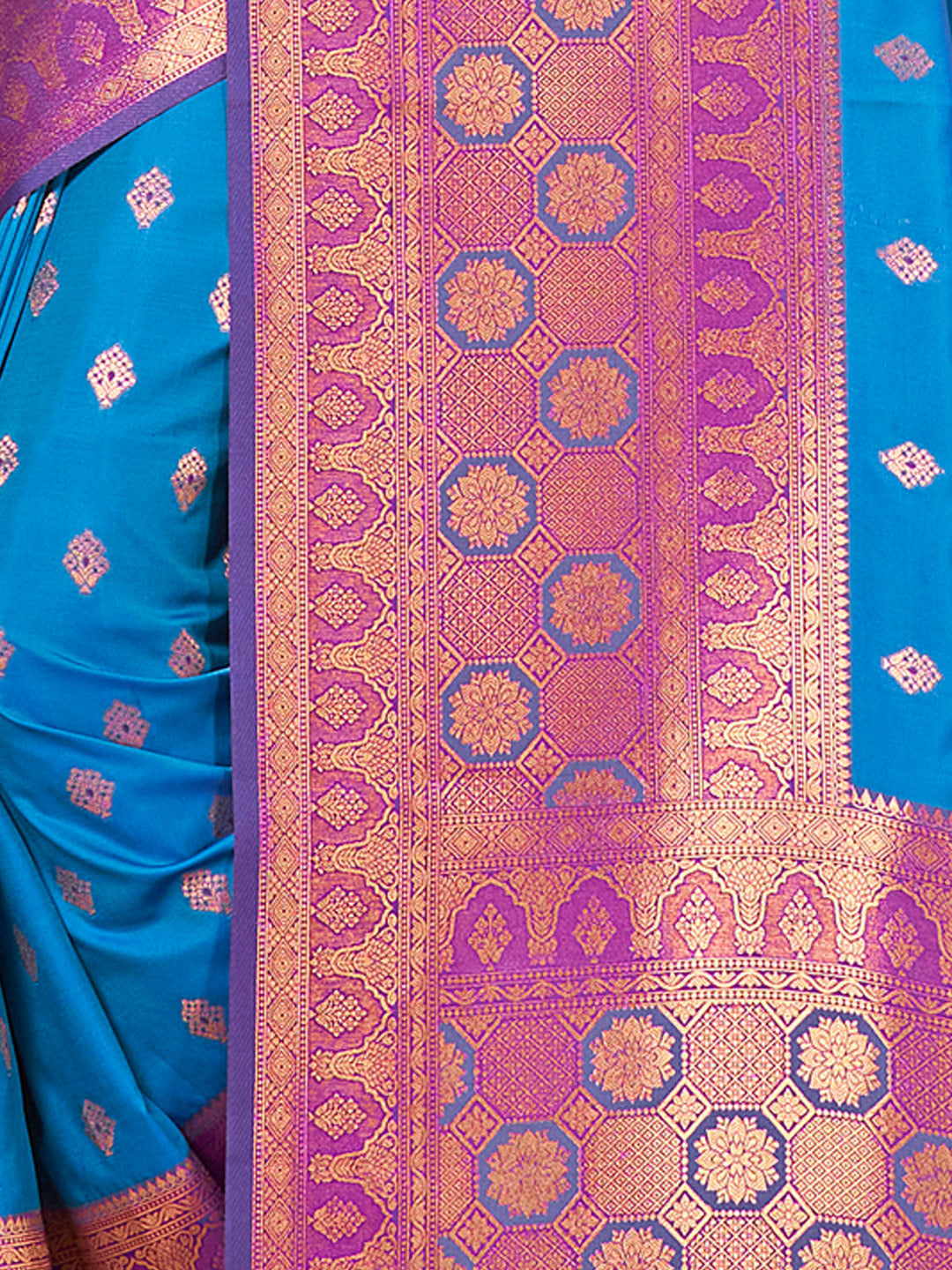 Women's Sky Blue Banarasi Silk Woven Work Traditional Tassle Saree - Sangam Prints