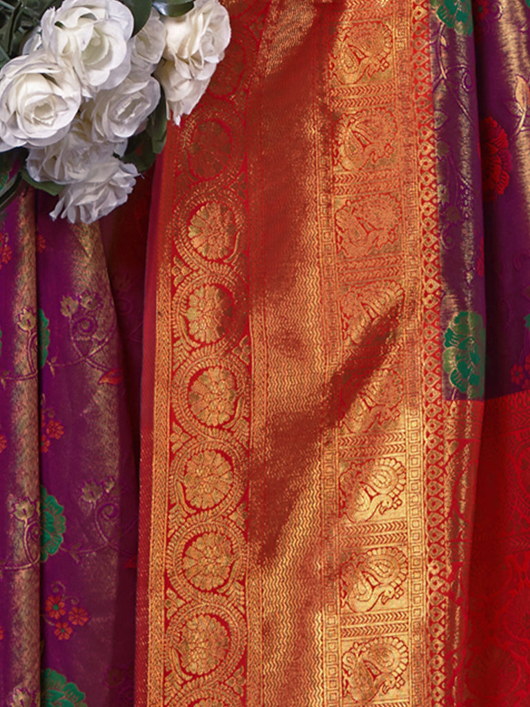Women's Purple KanJivaram Silk Woven Work Traditional Tassle Saree