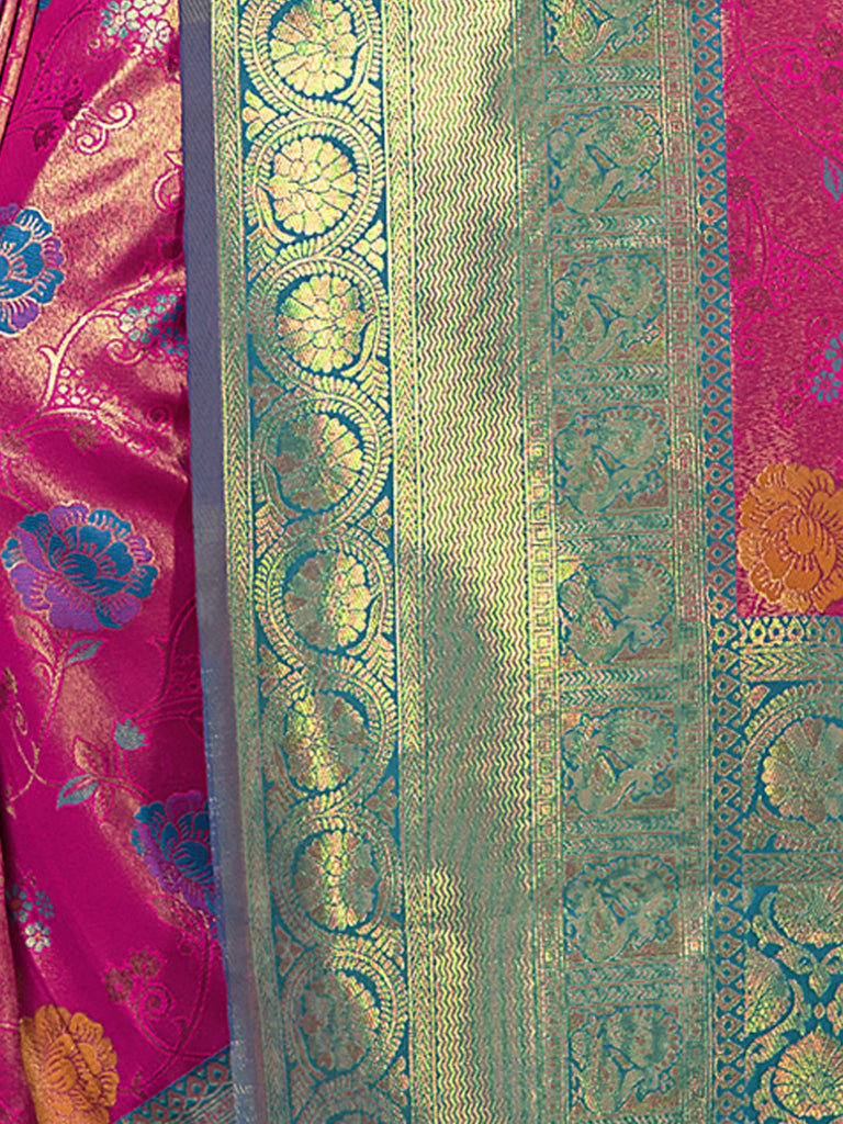 Women's Pink KanJivaram Silk Woven Work Traditional Tassle Saree