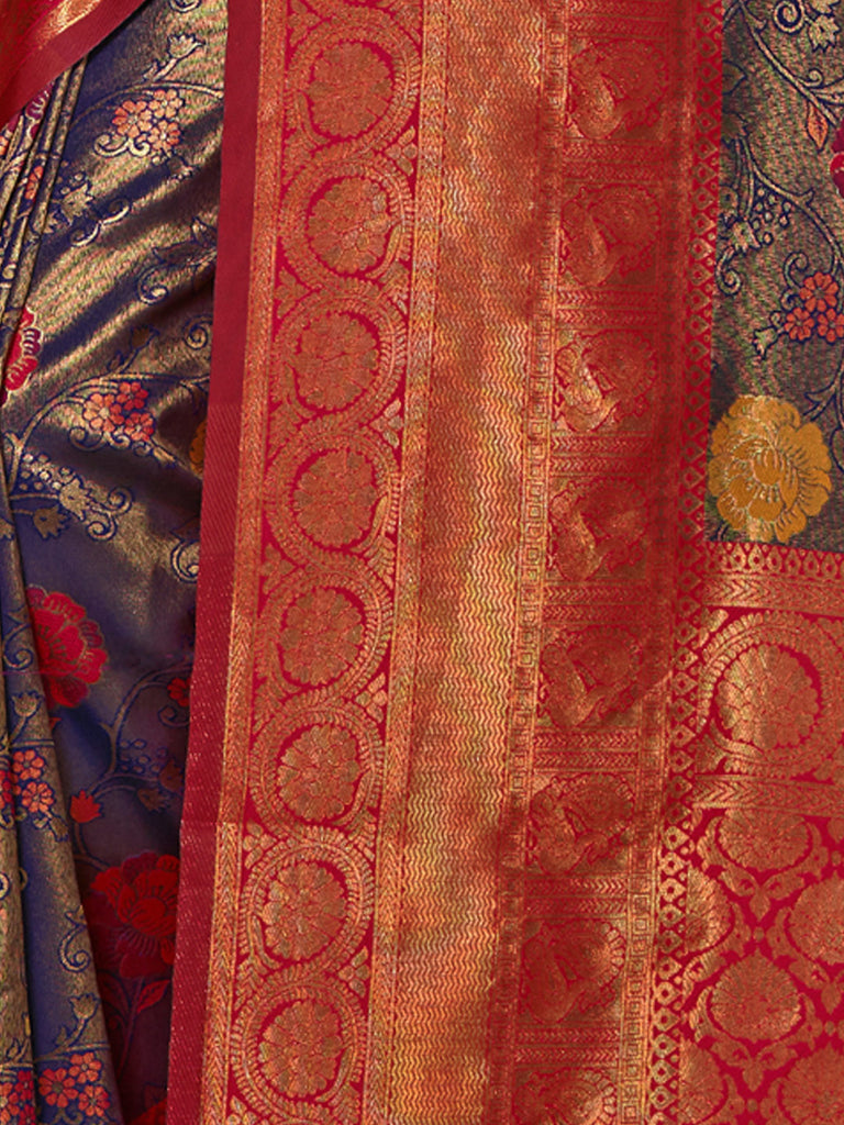 Women's Violet KanJivaram Silk Woven Work Traditional Tassle Saree