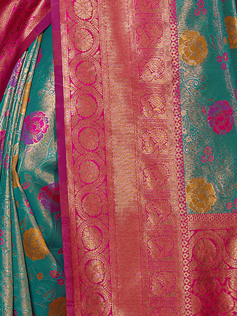Women's Sea Green KanJivaram Silk Woven Work Traditional Tassle Saree