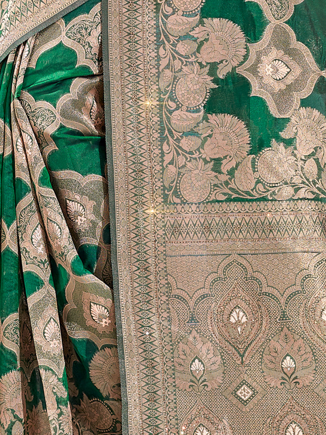 Women's Green ORGANZA Siroski Stone Work Traditional Tassle Saree - Sangam Prints