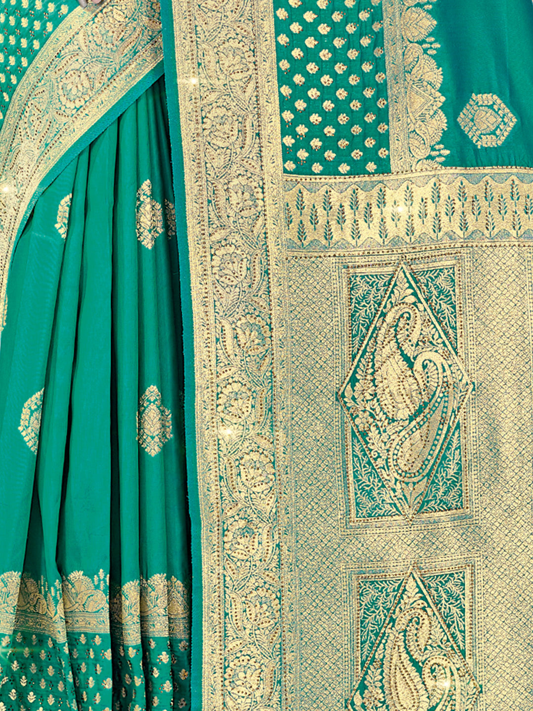 Women's Sea Green SILK  Woven Zari Work Traditional Tassle Saree - Sangam Prints