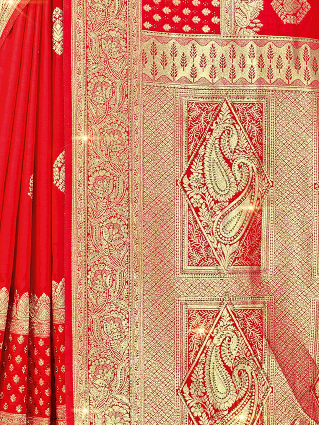 Women's Red SILK  Woven Zari Work Traditional Tassle Saree - Sangam Prints
