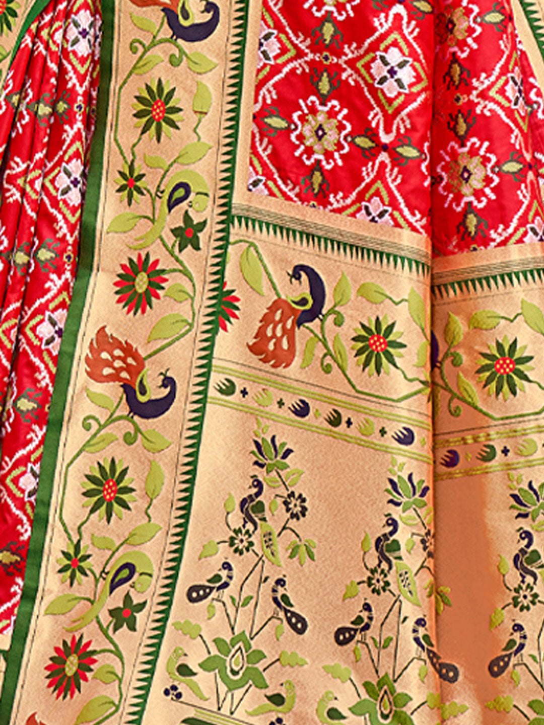 Women's Red Paithani Silk Woven Work Traditional Tassle Saree - Sangam Prints