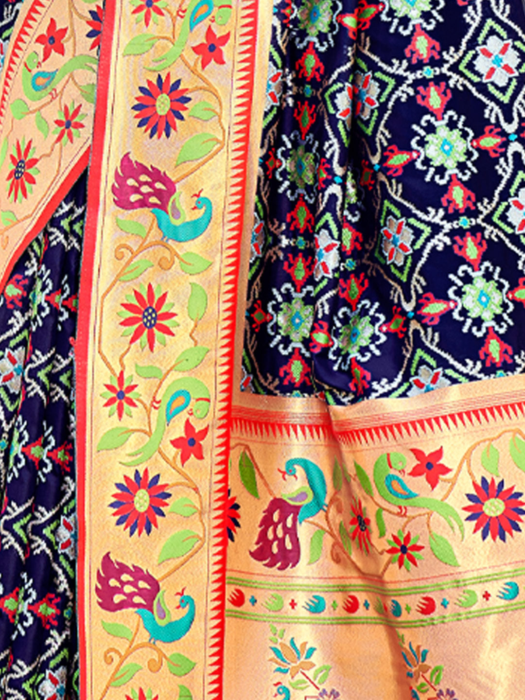 Women's Navy Blue Paithani Silk Woven Work Traditional Tassle Saree - Sangam Prints