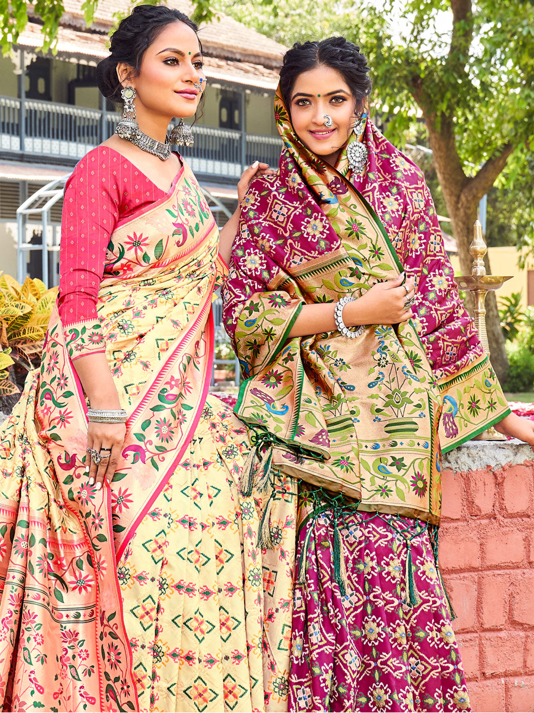 Women's Cream Paithani Silk Woven Work Traditional Tassle Saree - Sangam Prints