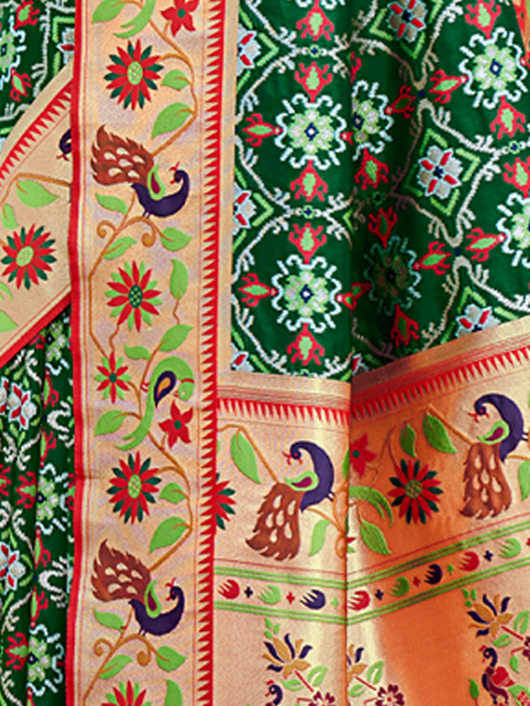Women's Dark Green Paithani Silk Woven Work Traditional Tassle Saree - Sangam Prints